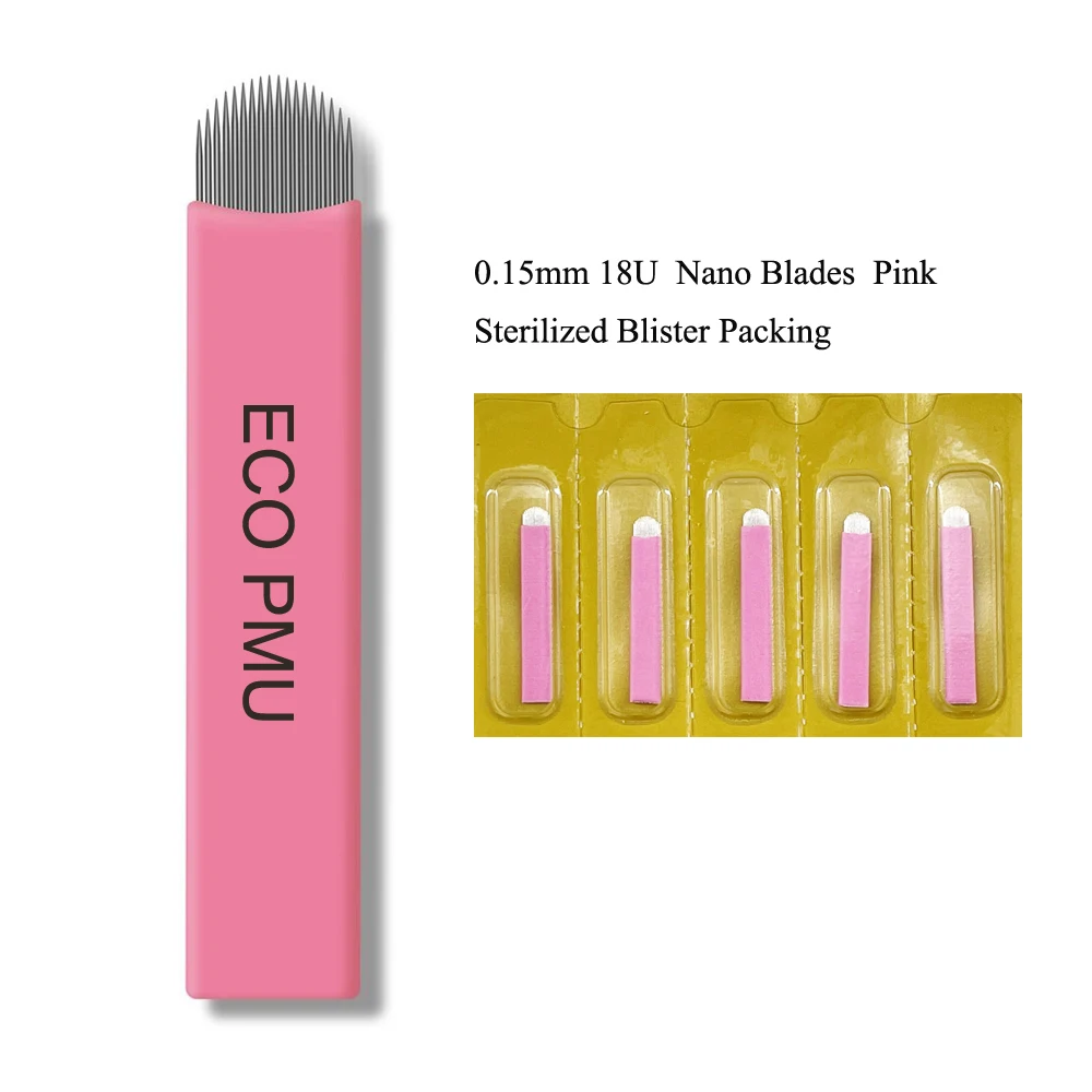 0.15Mm Roze Nano U Vorm Microblading Naaldbladen Eo Steriele Blister Verpakking 50 Stuks