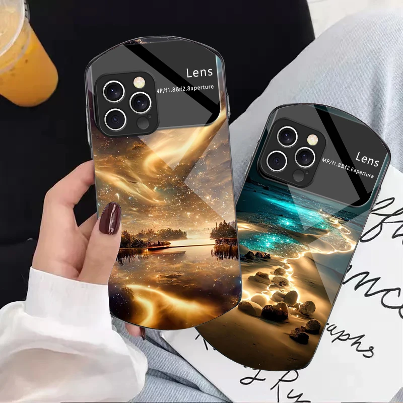 

Deep blue seawater spot For iPhone 16 15 14 Pro 13 Plus 12 mini 11 13Pro Max XR X S 7 8 6 Elliptical Tempered Glass Phone Case