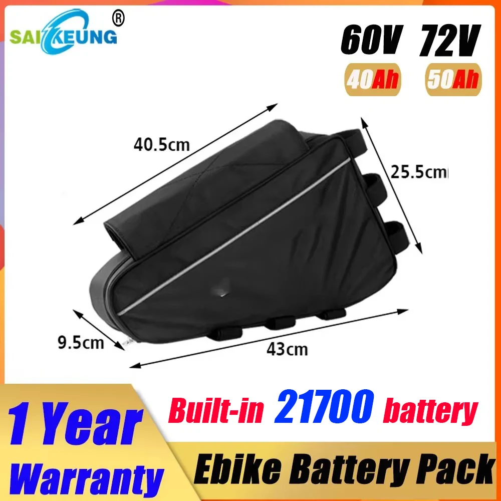 Electric Bike Triangle 72V 60V 52V 60AH Battery Cham Rider Battery 48v 45ah 50ah 40ah 30 25AH 100A BMS Huge Capacity 2000w 3000W view 4