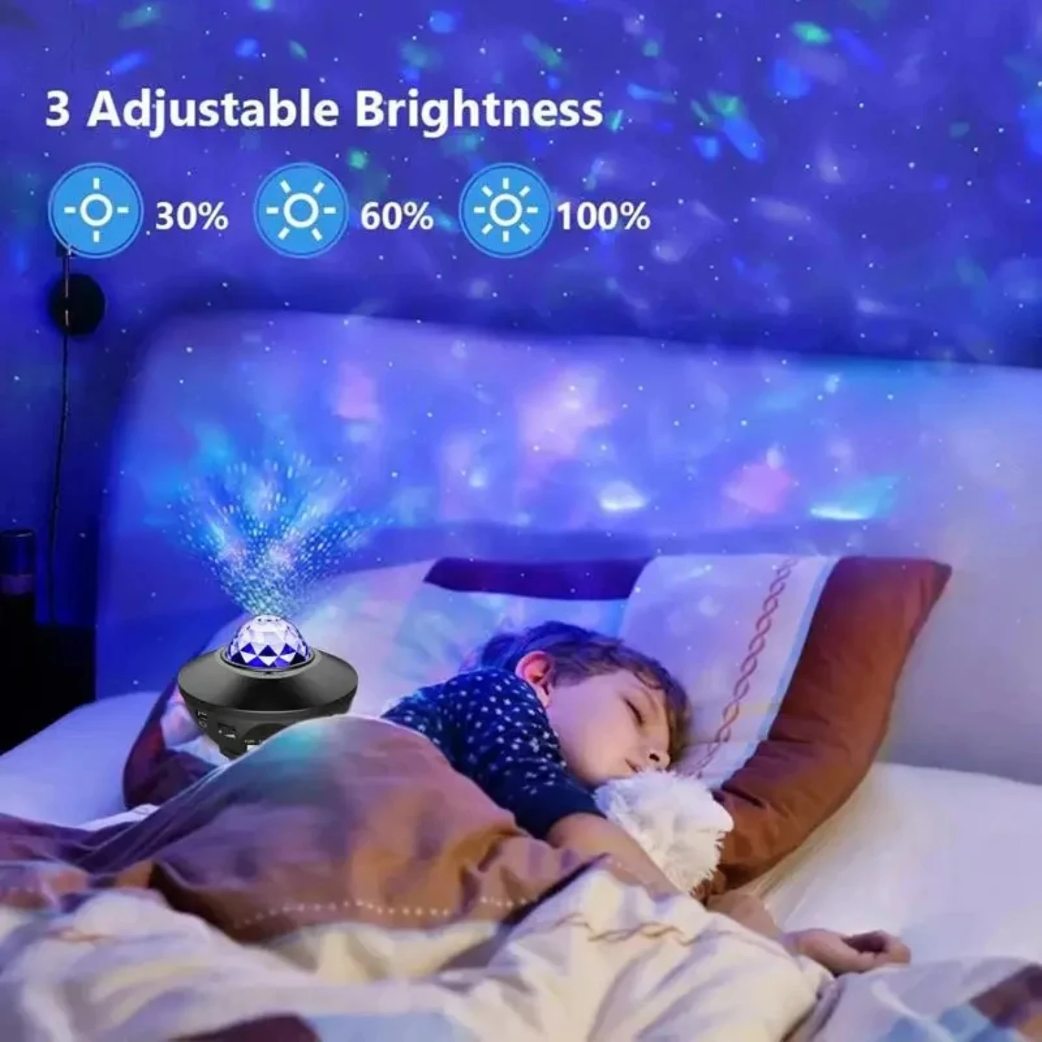 Enhance the atmosphere with this stunning Ocean Wave Sky Light Starry Projector Night Light with Music Speaker - perfect for bed