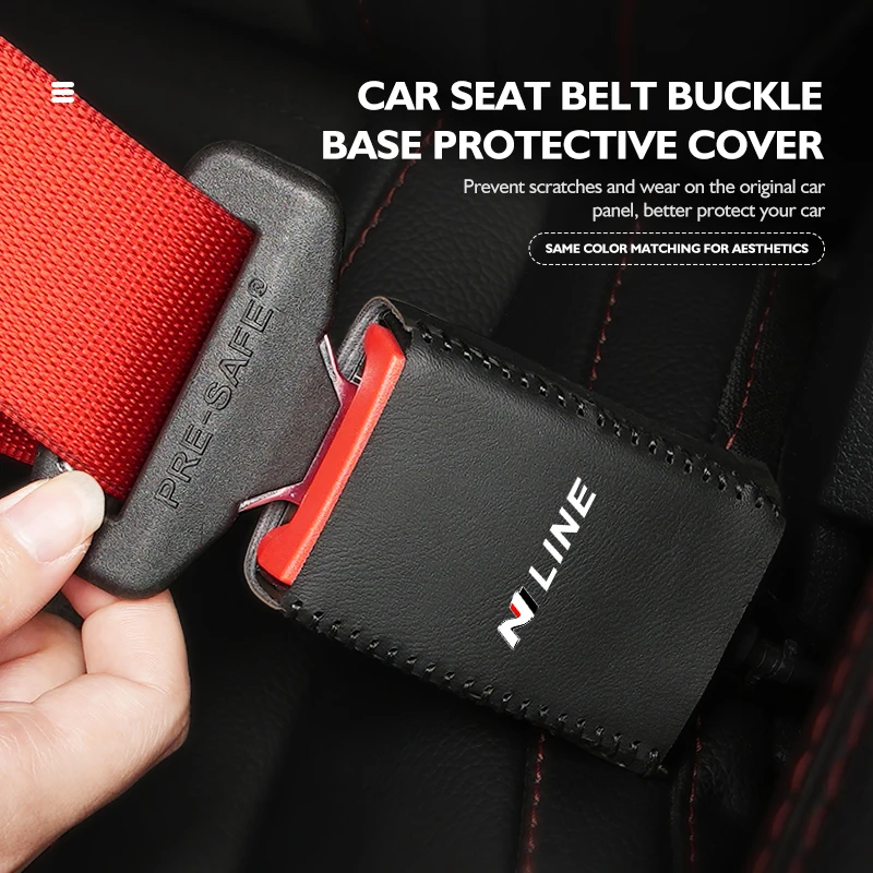 Leather Car Seat Belt Buckle Cover Protective Anti-Scratch Clip For Hyundai N Line Tuscon NX4 I20 I30 I10 Sonata Elantra view 5