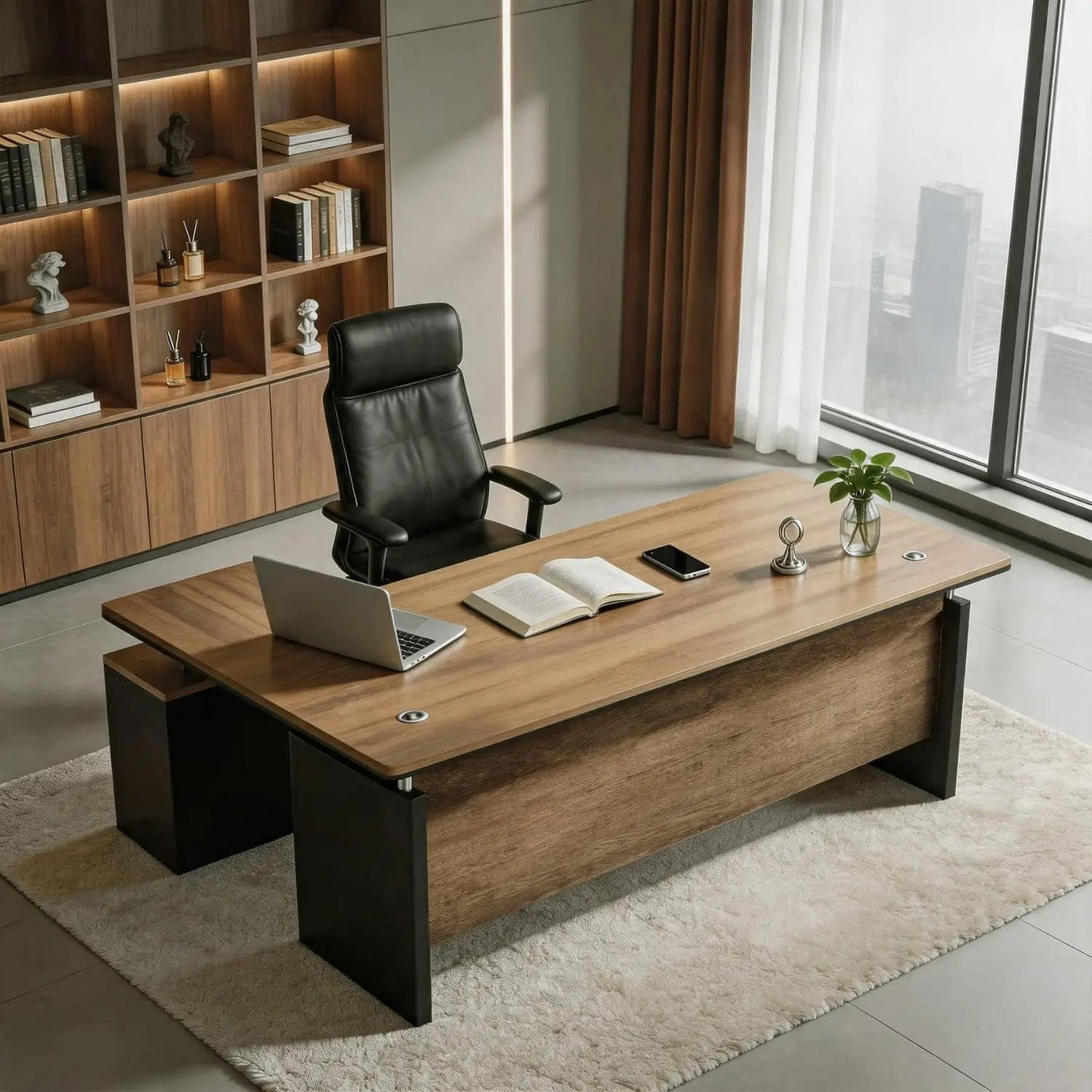 63 Inch L-Shaped Desk with Locking Drawers, Cable Management & Power Outlet, Reversible Wood Home Office Workstation, Customized