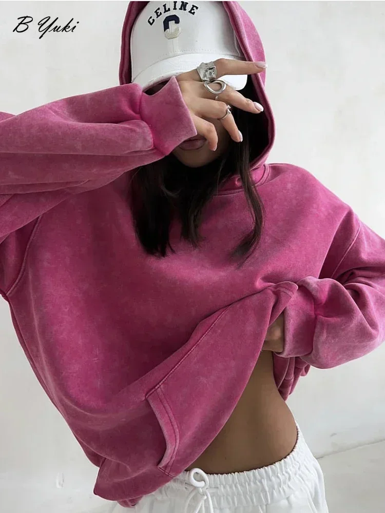 

Blessyuki Loose Washed Sweatshirt Women Autumn Winter Oversized Streetwear Trendy Cotton Pullovers Hoodies Female Couple Tops