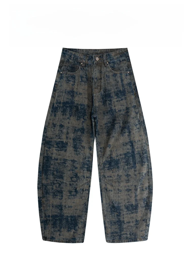 

BAIRBAOLIY Faionable High Street Loose Knife Tie Dye Vintage Jeans Casual Versatile Straight Leg Cotton Denim Pants