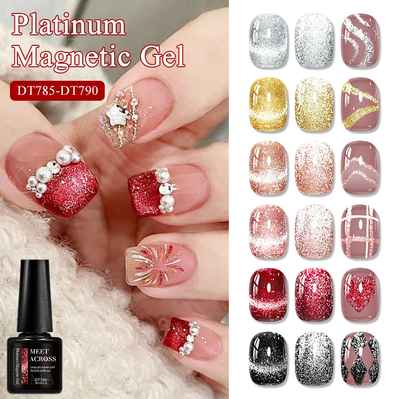 Platinum Glitter Cat Magnetic Gel Nail Polish Pink Red Sparkling Glitter Magnetic Semi Permanent Soak Off UV Gel Varnish DIY