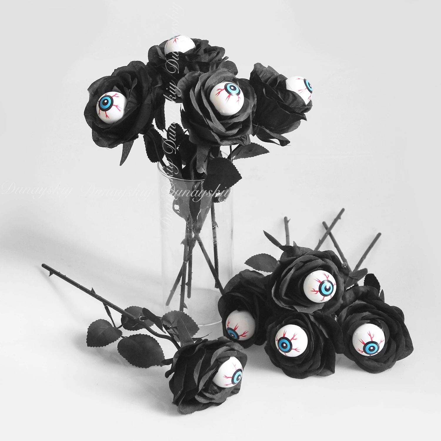 

Поддельный цветок розы, черный одинарный стебель и железная проволока, реквизит-паук, украшение для глазного яблока на Хэллоуин, многоцветный косплей, disfraz Singles