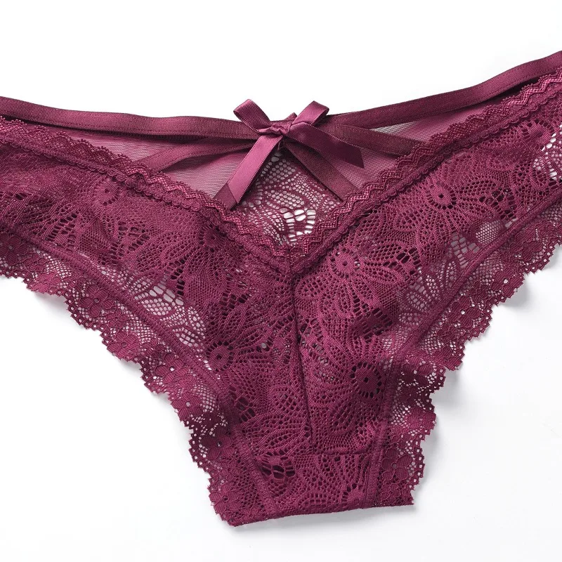 French Hot Selling Sexy Bow Lace Underwear Briefs Women Sweet Ultra-thin Breathable Panty Comfortable Low Waist Triangle Panties