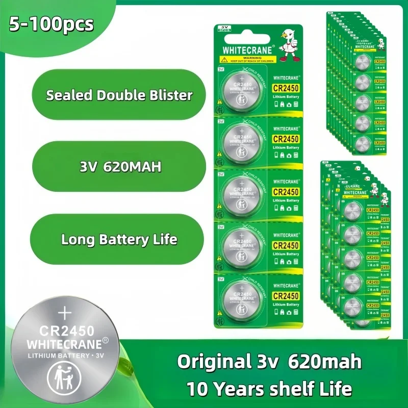 

5-100pcs CR2450 3V Lithium Battery 620mAh KCR2450 LM2450 DL2450 ECR2450 for Watch Toy Game