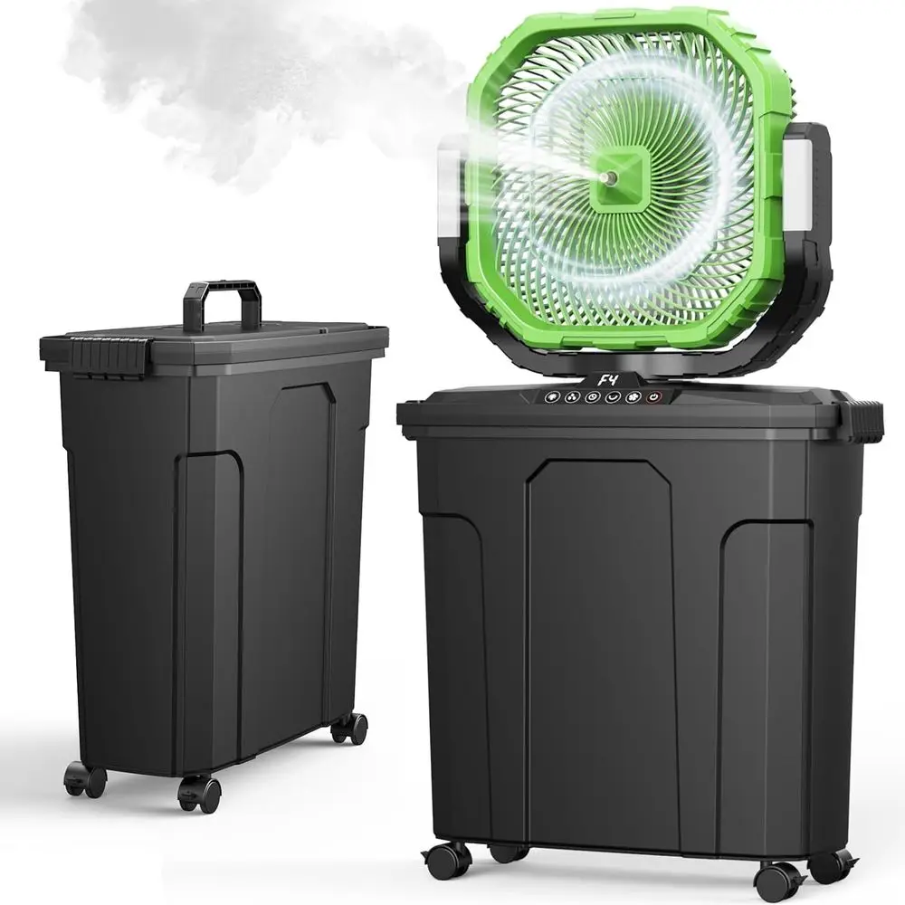 

12" 20L Large Misting an Portable, 30000mAh CordlOutdoor Mist ans or Patios Cooling, with ast Chargeable Battery, Caster, LED Li