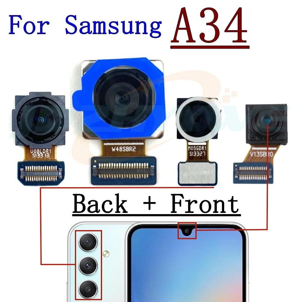 Câmera traseira traseira para samsung galaxy a24 a245f a34 a346b a346e módulo de câmera frontal selfie vista traseira peças de reposição