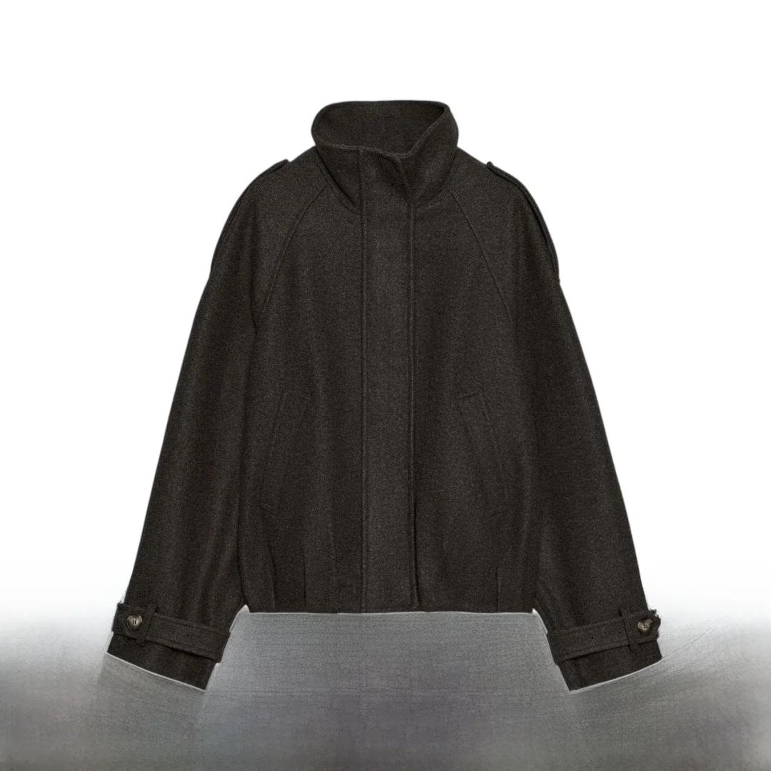 Elegant Long Sleeve Pilot Jacket Women's Fashionable Stand Collar Buckle Strap Outerwear New Autumn 2026 Standard Fit Zipper