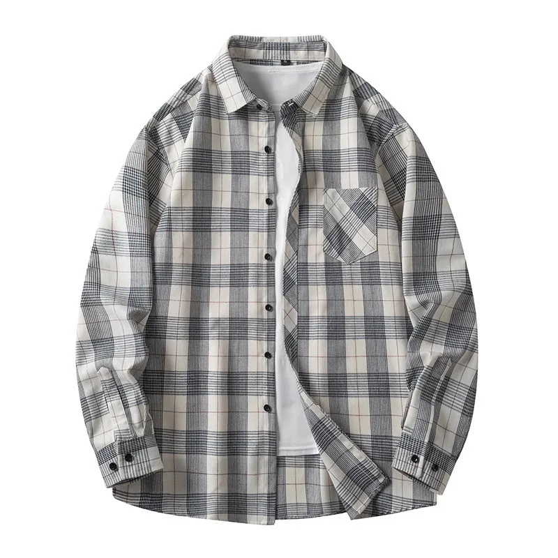 

Men's Spring Autumn Casual Loose Long Sleeved Shirt Couples Elegant Business Work Plaid Jacket