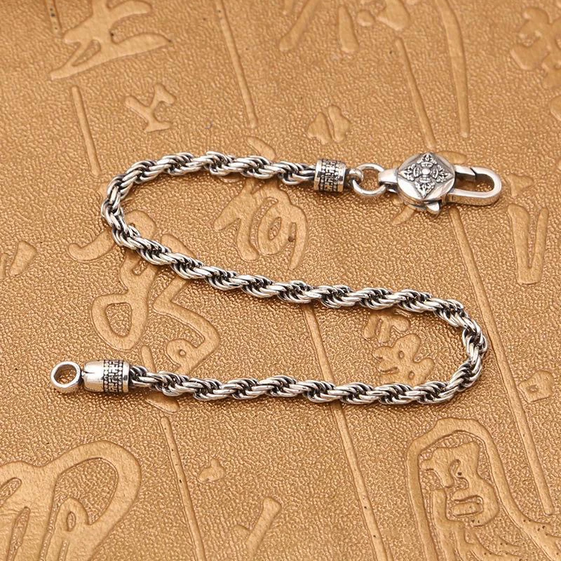 Exquisite 4MM Glossy Twisted Keel Chain S925 Silver Bracelet Retro Jewelry for Women Men Party Christmas Day Gift