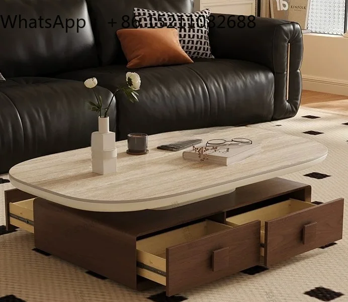 SCY travertine rock slab coffee table household small apartment contrasting color medium and ancient style storage coffee table