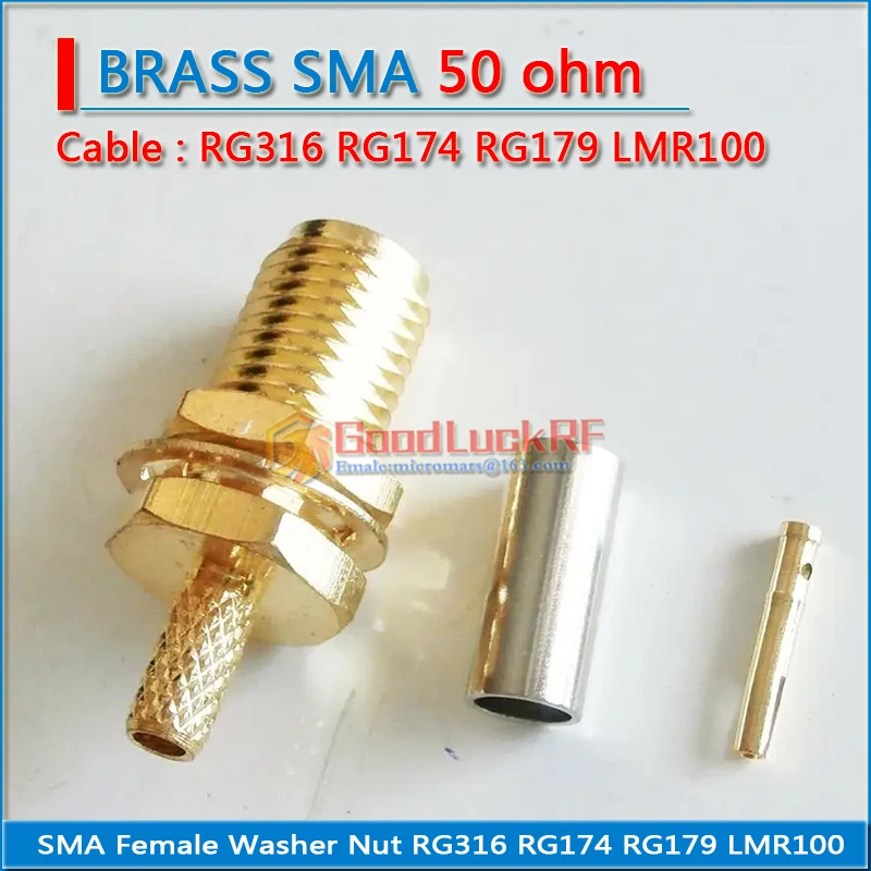 1X New RF Connector SMA Female plug Crimp for RG316 RG174 RG179 LMR100 Cable With O-ring Bulkhead Panel Nut Brass