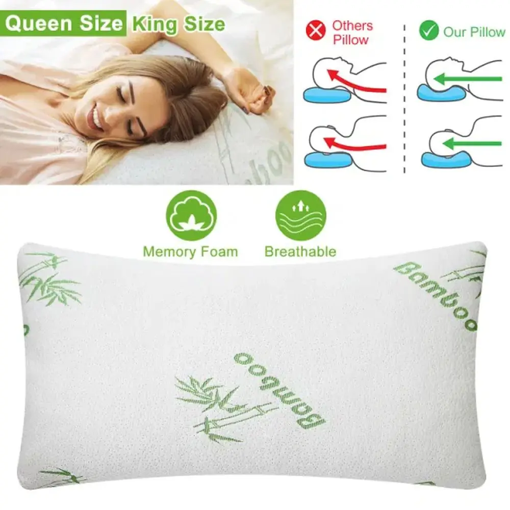 Bamboo Memory Foam Pillow Hypoallergenic Bed Pillow For Head Neck Rest Sleeping Shredded Pillow With Washable Cover [Queen Size]