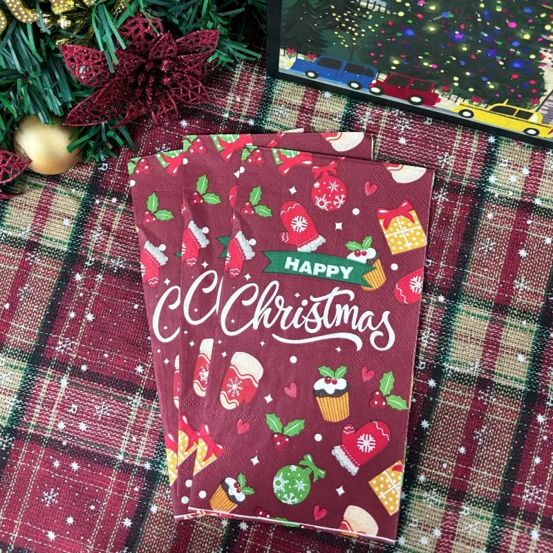 16 قطعة 33*40 سنتيمتر 3-layer عيد الميلاد تحت عنوان المناديل في بورجوندي المتاح ورقة المفارش DIY Decoupage ورقة #3