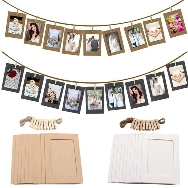 NOGIS Paper Picture Frames For 4x6in Photo, 10pcs Photo Frames For Back To School Decor, Multi Color 10 Clothespins Hanging Photo Display Frames With 1 Ropes For Home, School And Office Decor