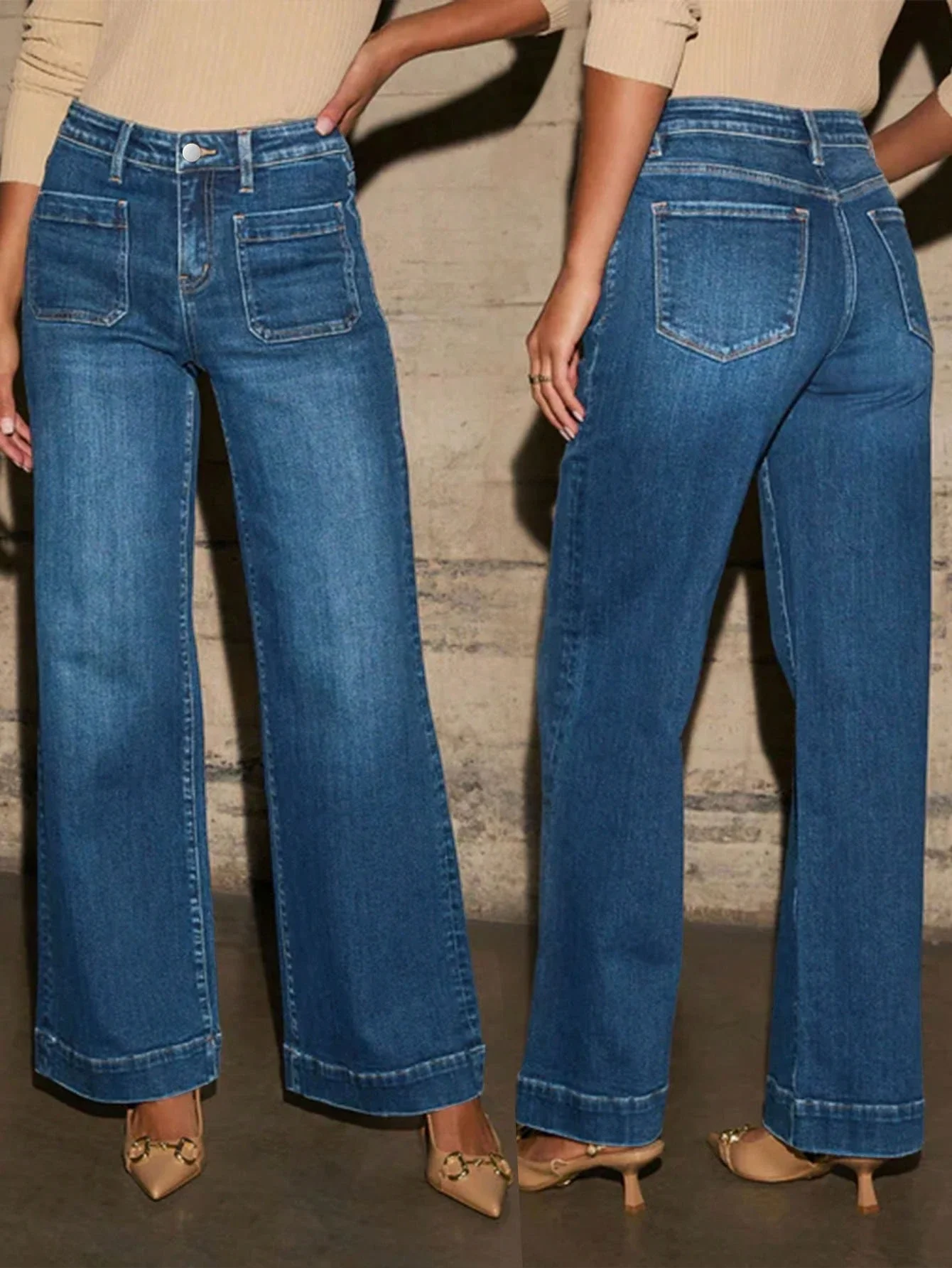 

Vintage Distressed Wide Leg Flared Jeans For Women Loose Fit High Waist Denim Pants