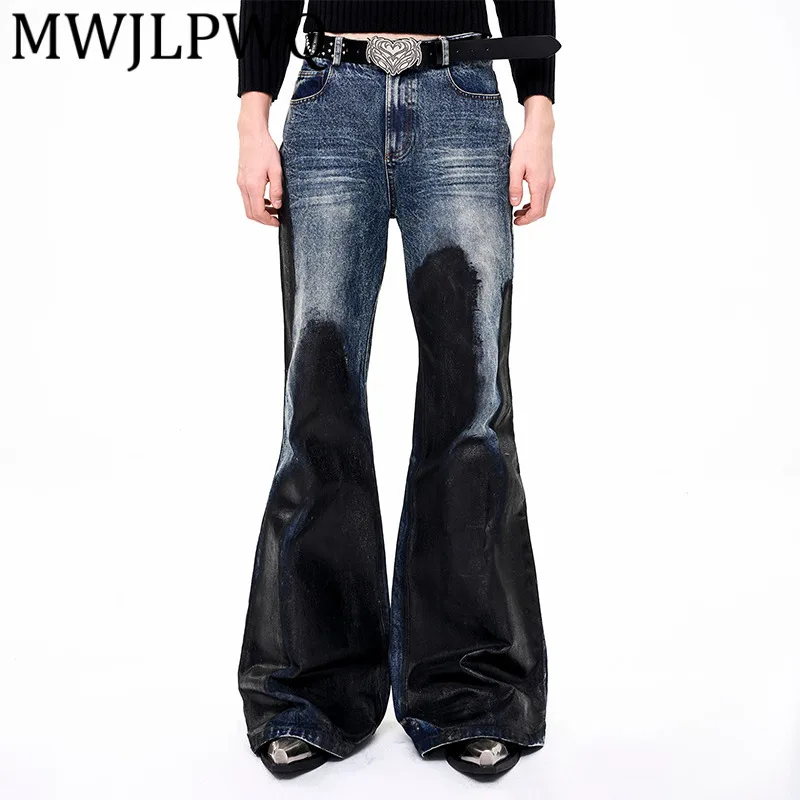 

MWJLPWQ Heavy-Duty Brushed Flared Jeans For Men High Street Autumn Winter Washed Vintage Cat Whiskers Bell-Bottom Pants 12355