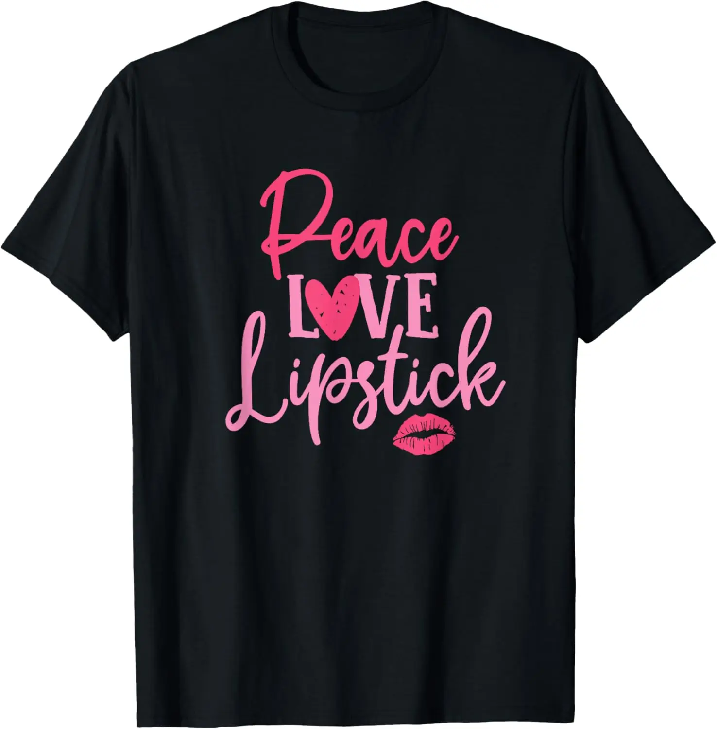 peace love lipstick heart women makeup cosmetic lover T-Shirt