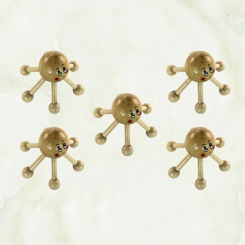 

5 шт. деревянный массажер для головы, маленький узор улыбающегося лица, портативный практический массажный инструмент для стимуляции отражения тела