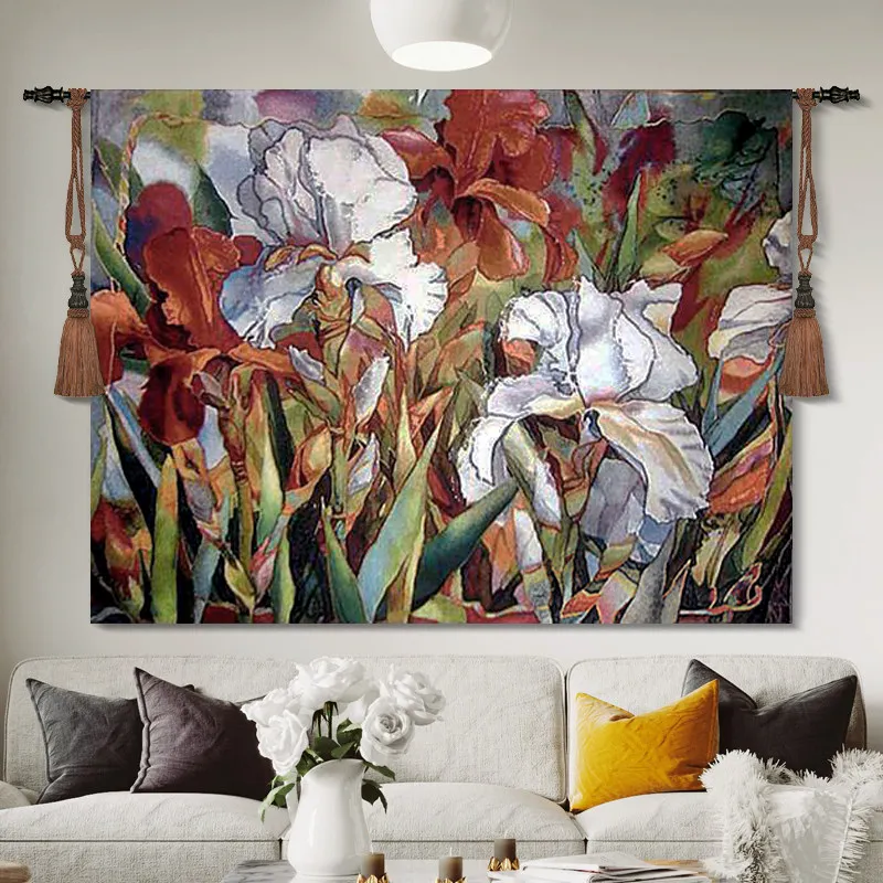 Tapestries, European jacquard tapestries Nordic ins modern abstract hanging cloth living room, flower series