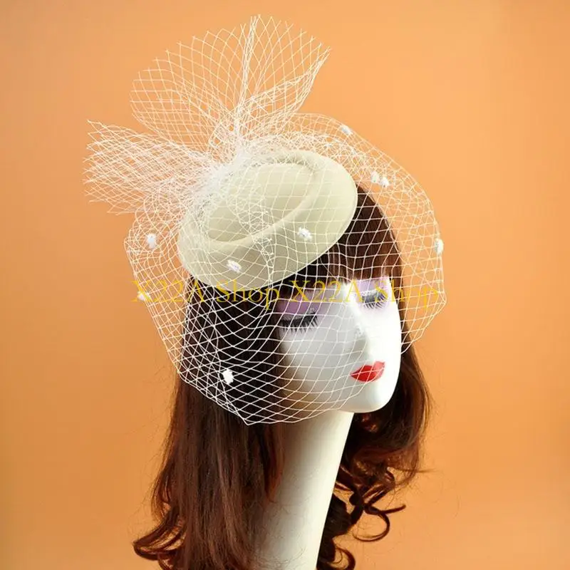 Unique Womens Felt Fascinator Hat Mesh Veil Small Plush Point Decor Hair Clips Wedding Bridal Cocktail Headwear
