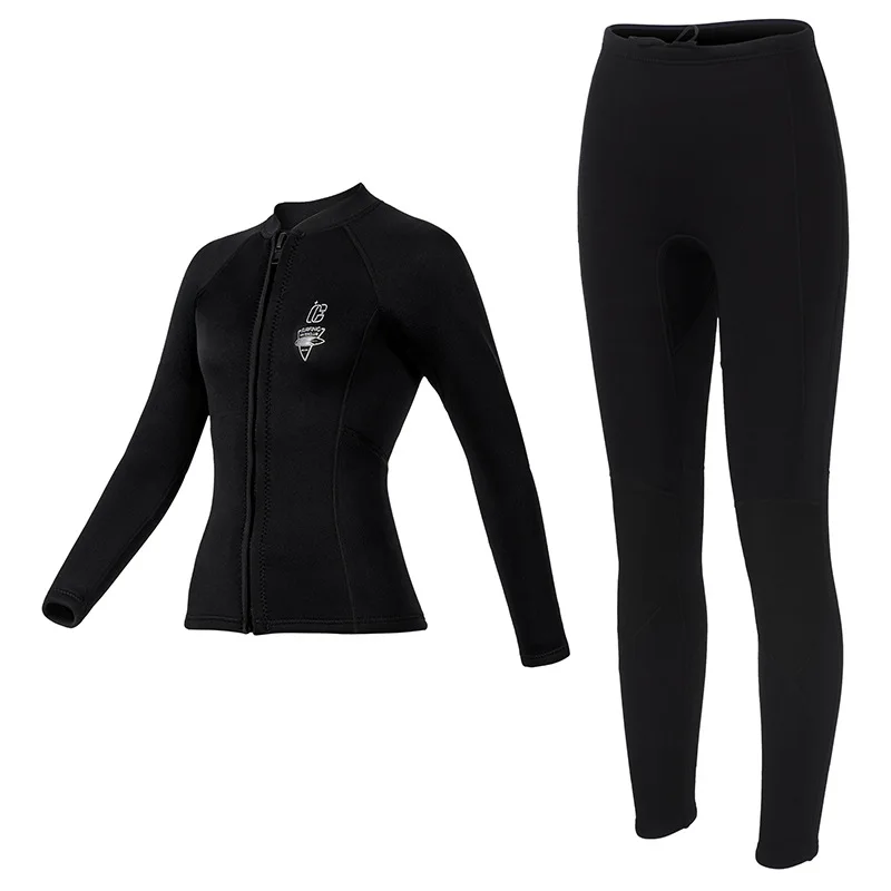 بدلة غطس نسائية بأكمام طويلة مقاس 3 مم، بلوزة أو سراويل للغوص وركوب الأمواج والسباحة