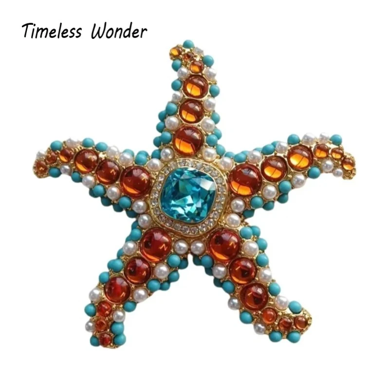 Timeless Wonder Retro Zircon Geo Glass Starfish Brooch Pins for Women Designer Jewelry Runway Top Vintage Gift Rare Mix 5250