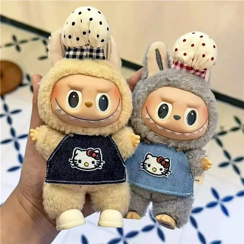 15 17 سنتيمتر ل Labubu دمية HelloKitty مريلة مطبخ قبعة العمل الزي الملابس الوجبات السريعة المقلية م الطبخ عمال الملابس والاكسسوارات
