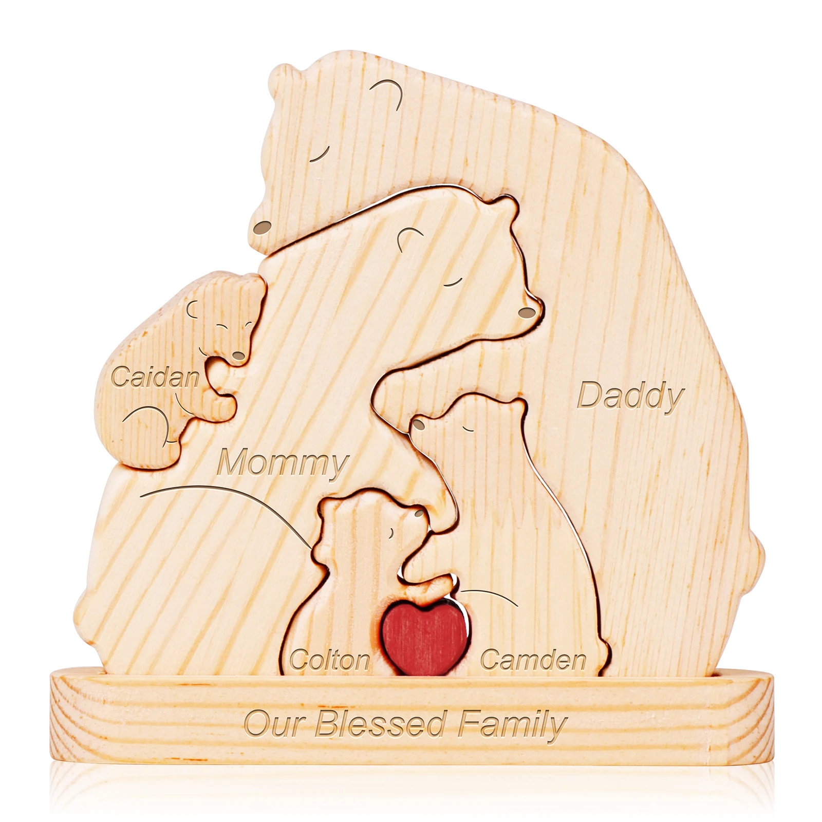 Bear Family Custom Name Puzzle Ornaments DIY Wood mom puzzle piece gift Free Engraving Customized Mothers Day gifts Figurines