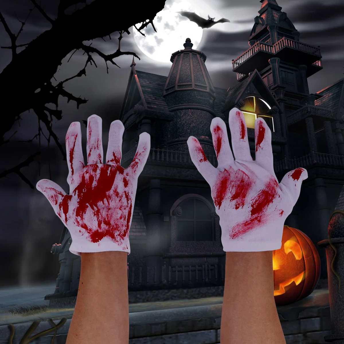 

2 Pairs Scary Props Halloween Decorative Gloves Bloody Hand Clothing Party Decorations for Bar Haunted Vinyl