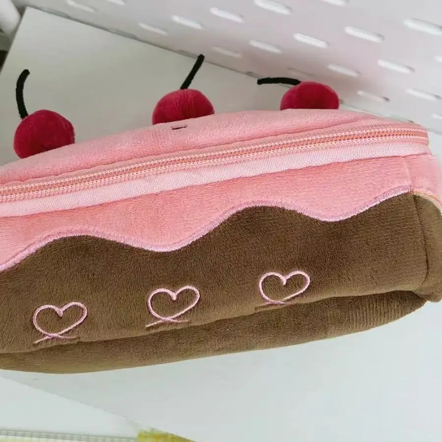 Plush Cute Pencil Bag Cherry Cake Pencil Case Large Capacity Student Stationery Storage for Girls Kids Back to School Gift view 5