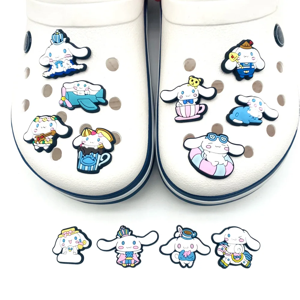 Mesuca Cute Cinnamoroll PVC Shoe Charms Kawaii White Long Ear Puppy Detachable Clog Shoe Decor DIY Accessories Gift