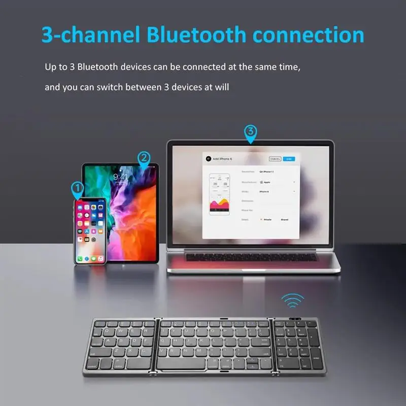 OUTMIX Bluetooth Foldable Keyboard with Numeric Phones Tablet Folding Wireless Keyboard for IOS/Android/Windows 3-Device Sync