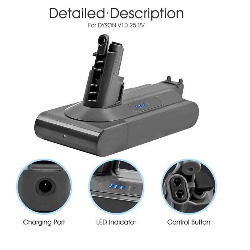 Customized Logo Capacity Electric Drill For Dyson V10 Vacuum Cleaner Battery 25.2V 3000mAh-4000mAh Lithium Intelligent Battery