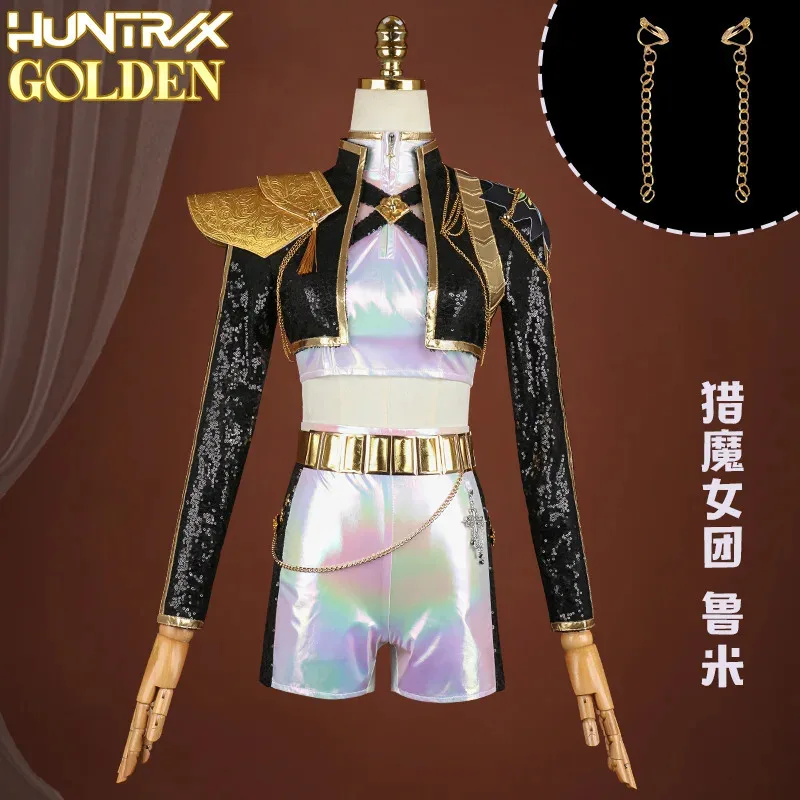 CyKPop شيطان الصيادين رومي تأثيري حلي الذهب الأسود المرحلة زي موحد Huntrix أداء الزي حفلة الهالوين النساء فتاة #2