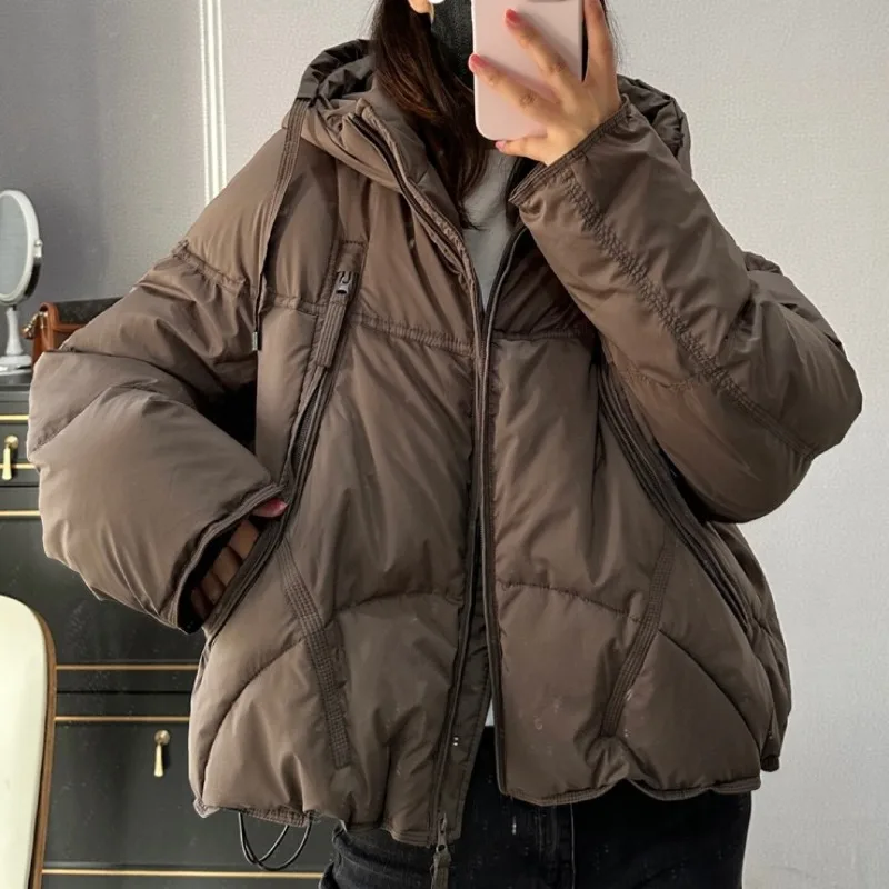 Women's Winter Top Coat Down Jacket White Duck Down Hooded Short Warm Thicken Simple Design Fashion New Niche Versatile Skinny