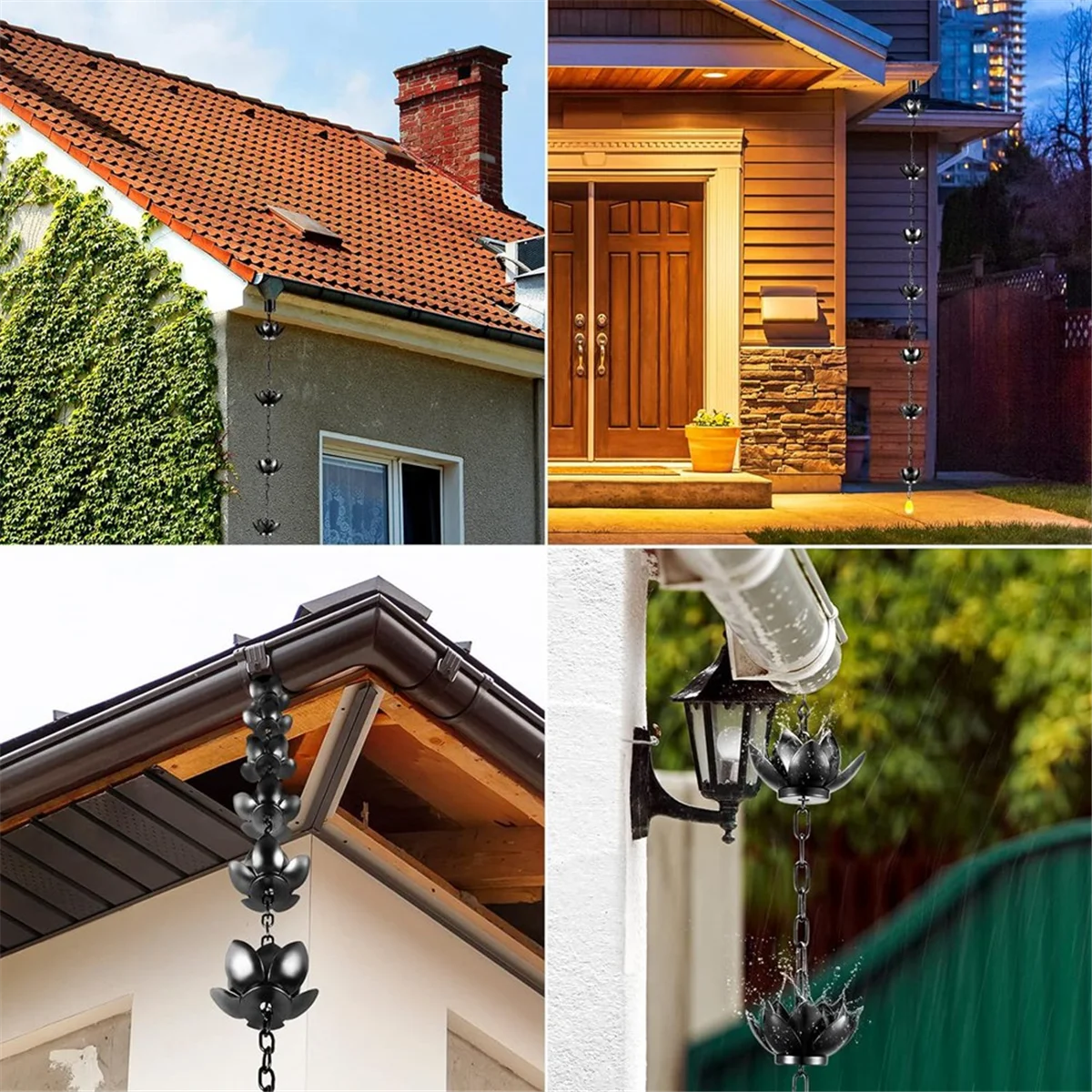 Rain Chain, Lotus Rain Catcher Chain for Gutters Outside , Rain Chain Cups to Replace Gutter Downspout, Divert Water