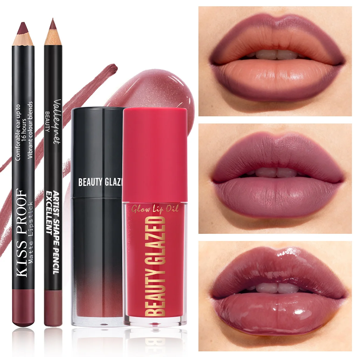 4 pz/set Velluto Lip Combo Set Matte Lip Liner Rossetto Olio per labbra Nude Lip Gloss A lunga durata Impermeabile Lip Look Trucco labbra