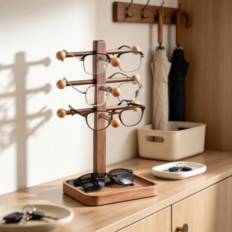 Solid Wood Eyewear Display Stand Entryway Key Storage Holder Home Sunglass Organizer Desktop Decor Eyeglass Presentation Rack