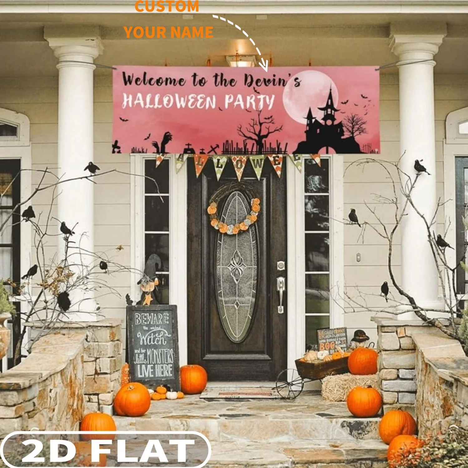 

1pc Personalized Halloween Banner with Text, Personalized 2x6ft Halloween Banner, Halloween Hanging Banner, Indoor/Outdoor Decor