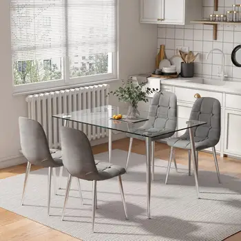 Skleněný jídelní stůl pro 4 osoby s deskou z čirého obdélníkového skla o průměru 51 palců, moderní kuchyňský nábytek z tvrzeného skla o tloušťce 0,31 8 nejlepší prodej stoly z tvrzeného skla - №6