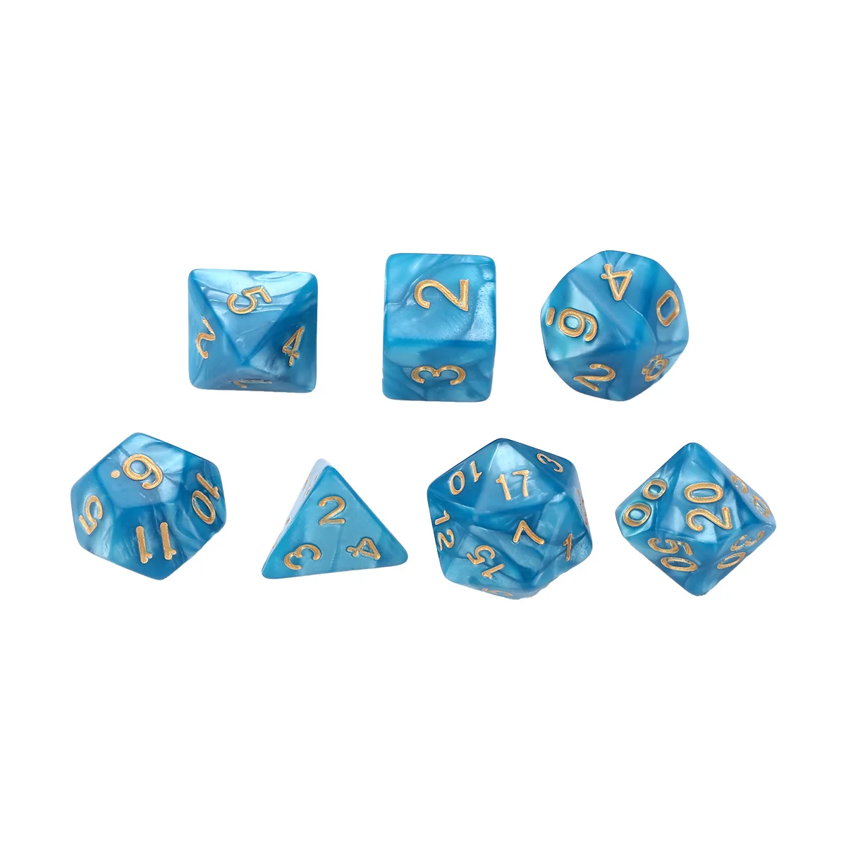 7 Pcs Set Pearl Blue Polyhedral Table Game Digital Number Dice 16mm for DND TRPG RPG D20 D12 D10 D8 D6 D4 Board Gaming Dices Kit