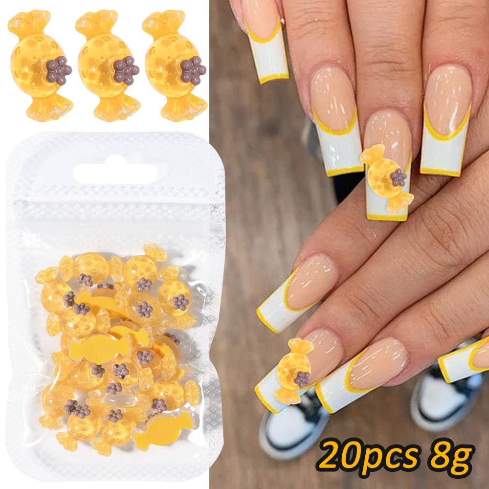 

20PCS Resin Yellow Candy Shape Nail Art Charms Kawaii Cartoon Rhinestones For Nail Art Decorations DIY Nail Crafts Accessories