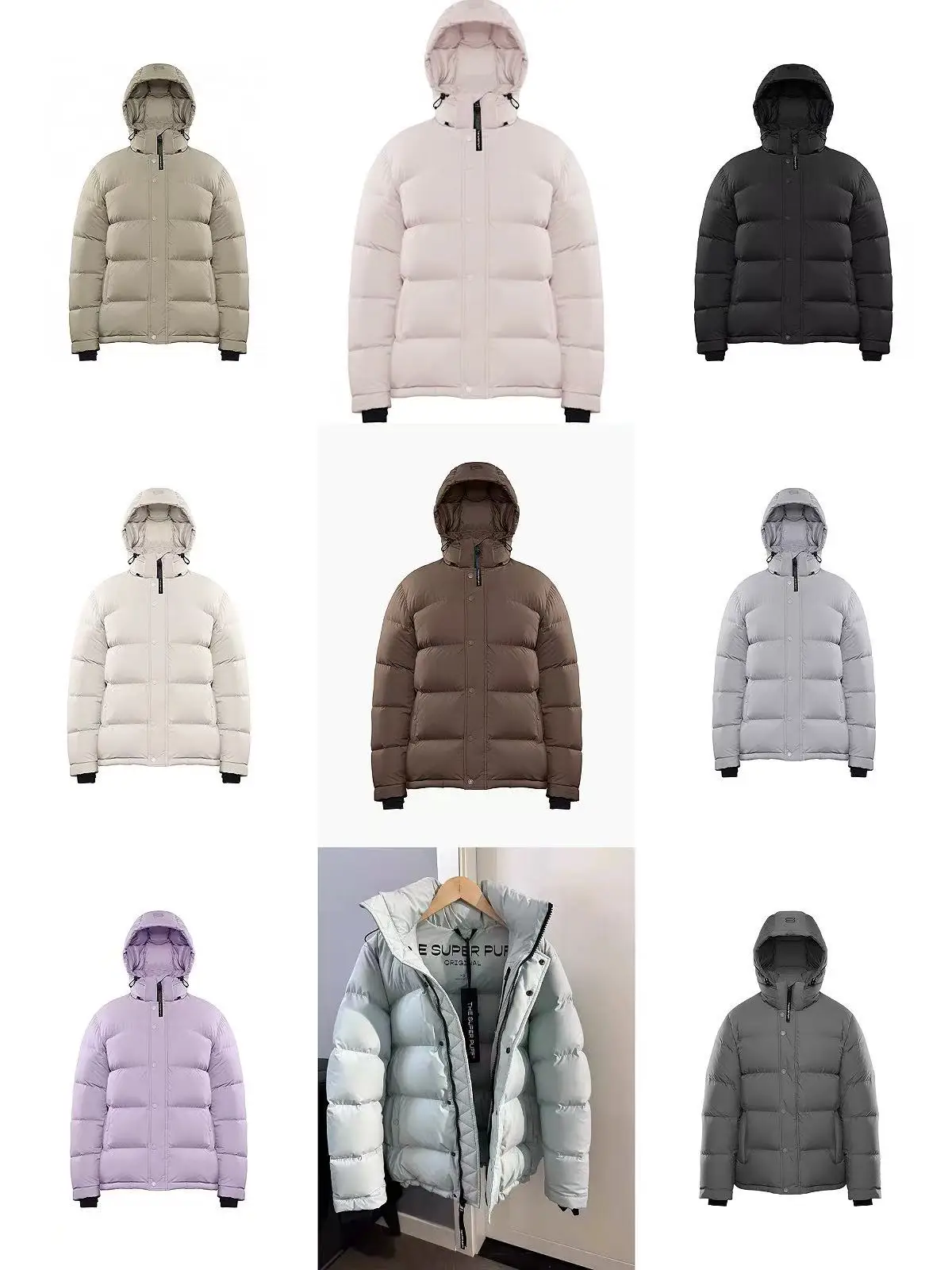 

Aritzia Super Puff Thickened Goose down Jacket Loose 5 Grids Winter Coat White Goose Feather Warm Long Sleeve Zipper Closure