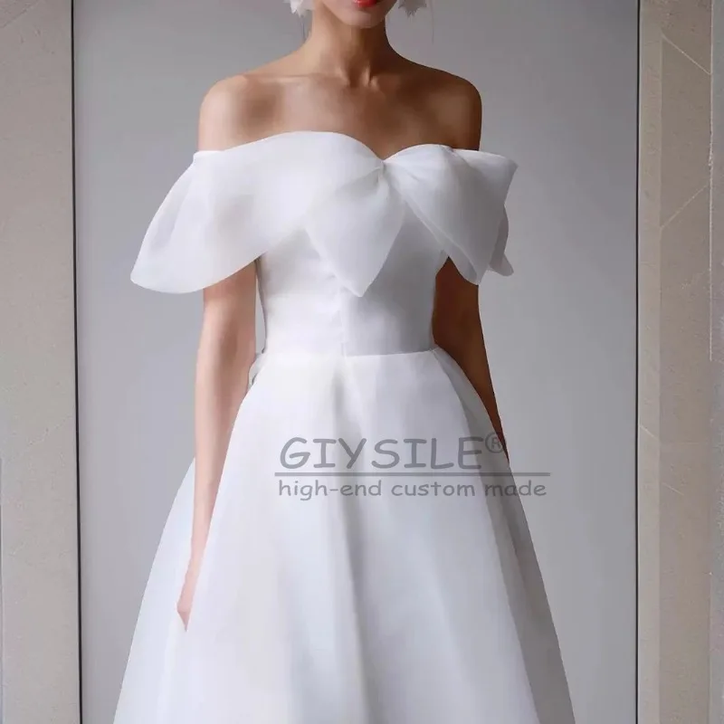 GIYSILE Vestido de casamento leve personalizado, novo, branco simples, 2025, novo laço, alto sentido, um ombro, alça super fada, vestido de festa nas costas