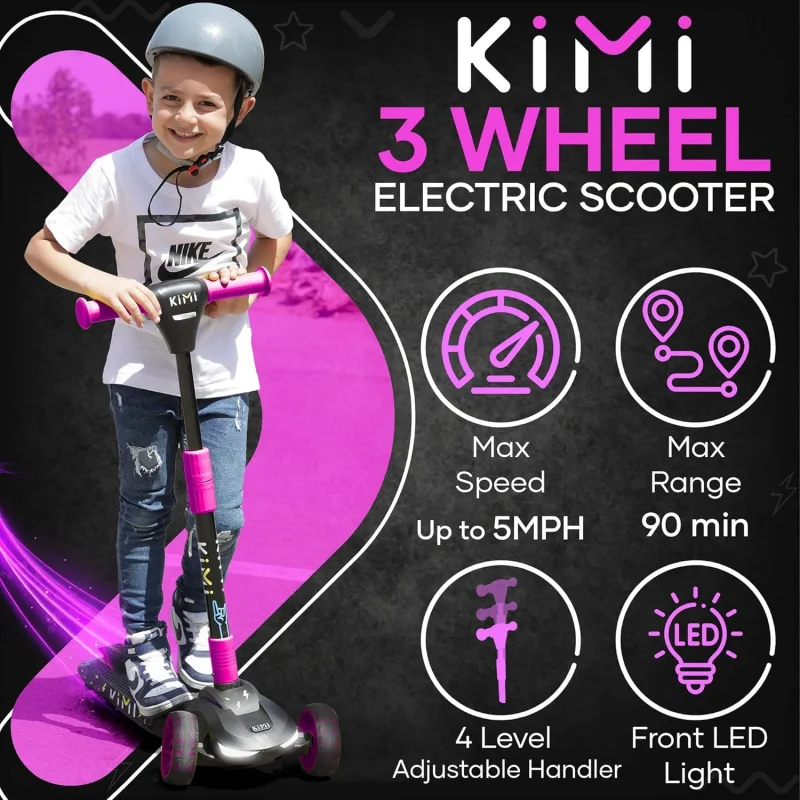 Kimi 3 Elektrische Scooter Voor Kinderen Peuters Van 2-9 Jaar, Premium Voorlicht Wielverlichting, Jongens En Meisjes, Safe Kick Li