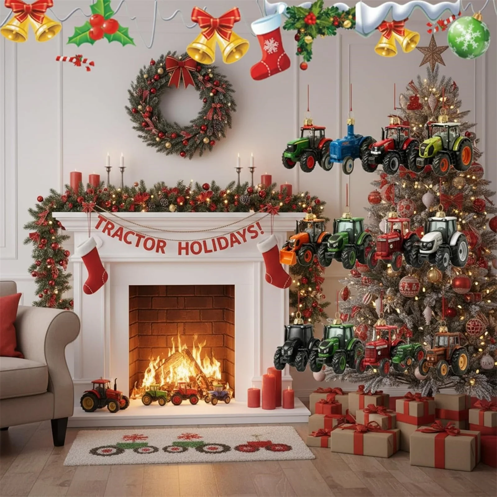 Horloge de retraite 2025 tracteur calendrier de l'avent 24 jours calendrier de compte à rebours de noël drôle 24 pièces tracteur 2D enfants minuterie lumière